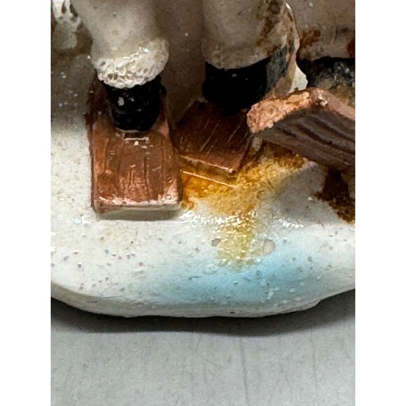 Vintage Snowman & Child Skiing Figurine village shine tree 3.5X2.5" READ - Picture 8 of 9